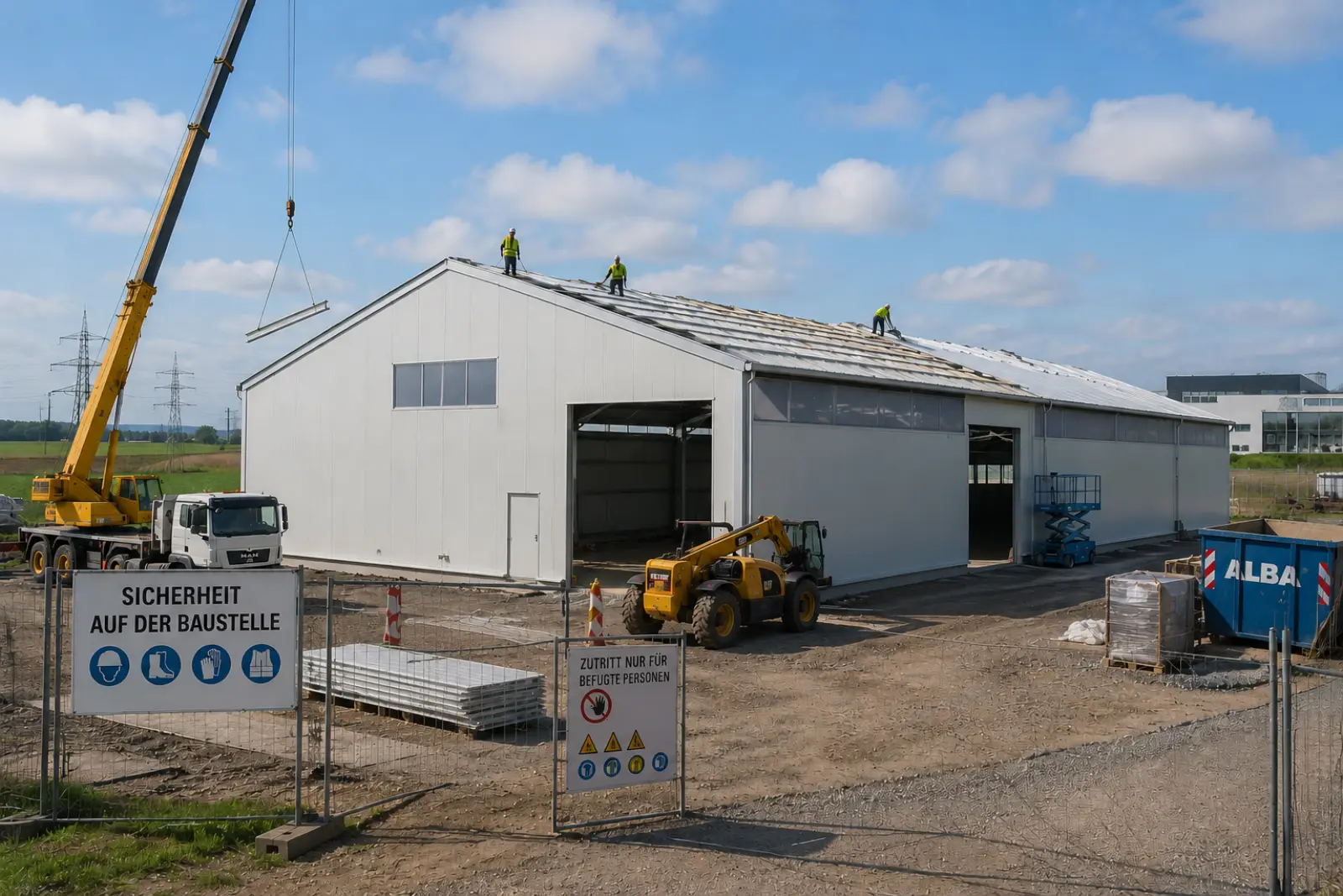 Baustelle mit temporärer Infrastruktur und Kran